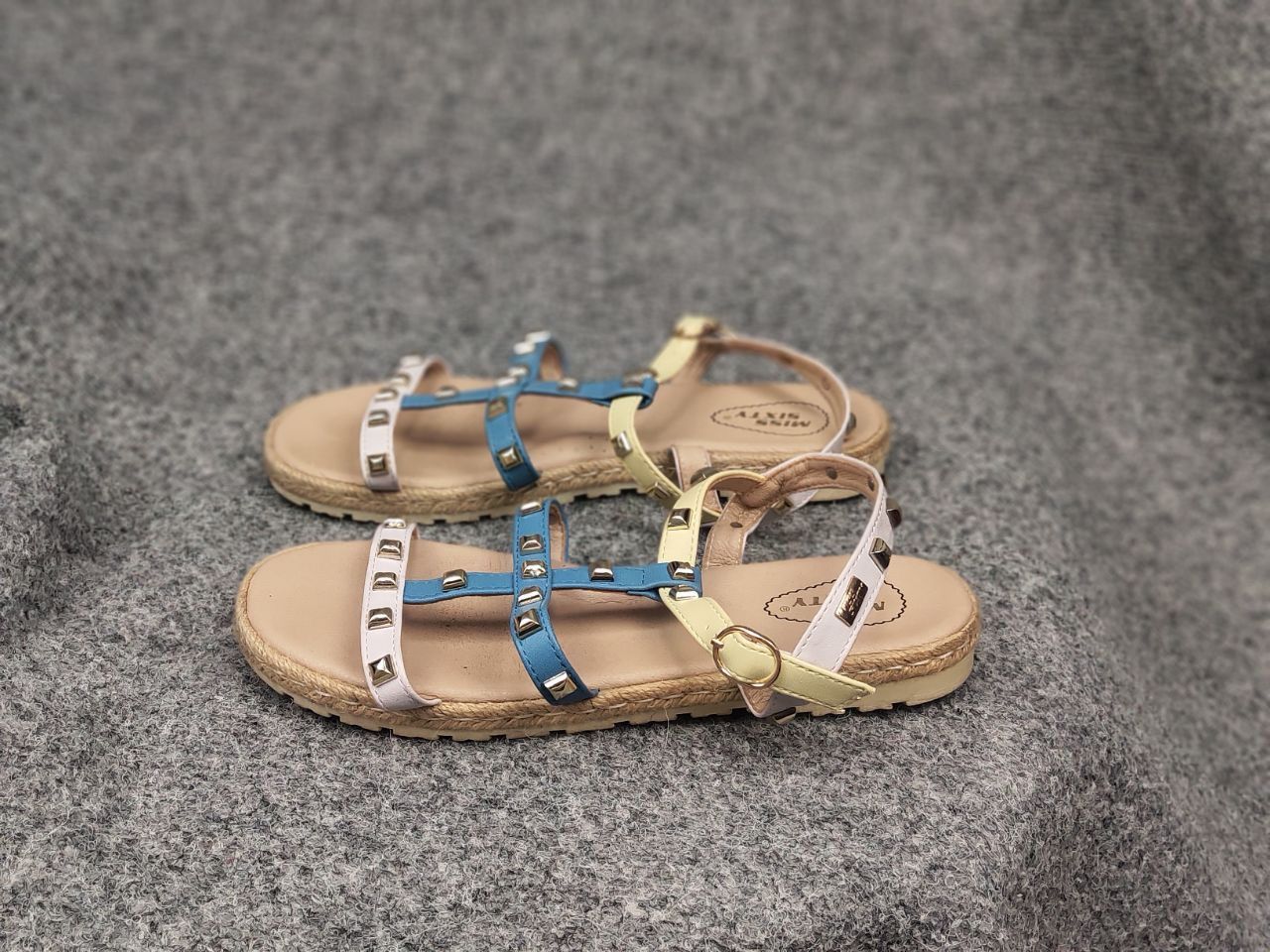 Miss Sixty Miss Sixty Gladiator Sandals Blue Beige Women's Shoes Y2K Size US 7 / IT 37 - 4 Thumbnail