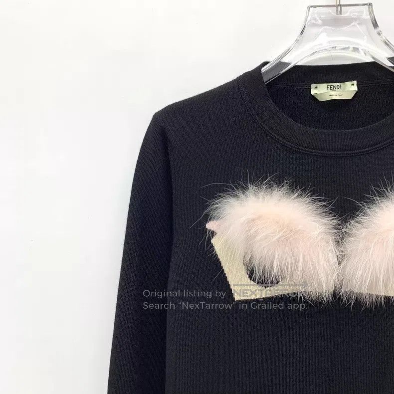 Fendi Fendi Black Feather Little Monster Eye Wool Crew Neck Long Size XS / US 0-2 / IT 36-38 - 3 Thumbnail