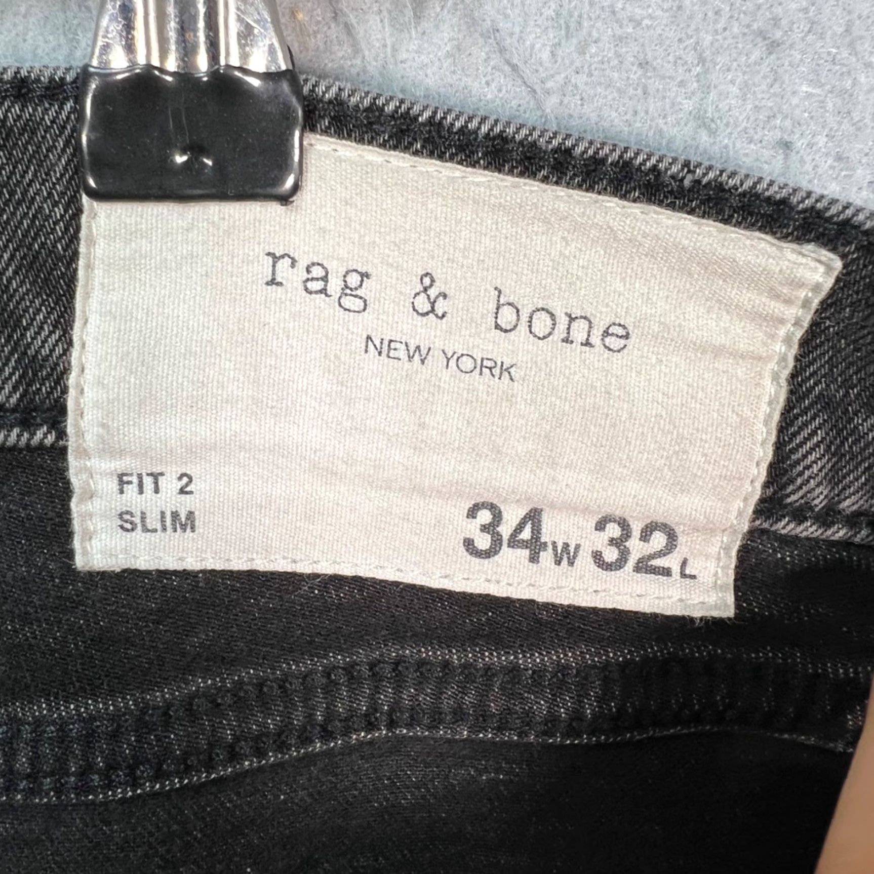 Rag & Bone Rag & Bone Mens Jeans Slim 34 x 32 Black Denim 5-Pocket Tapered Mid Rise Frayed Hem Fit 2 Regular Unwashed Style: Denim Size US 34 / EU 50 - 3 Thumbnail