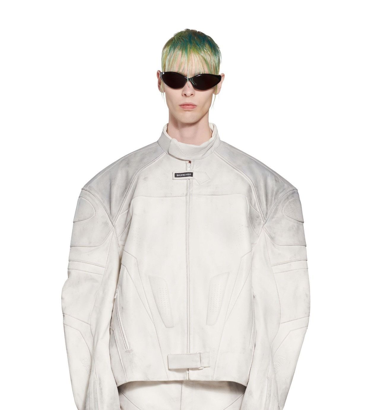 Balenciaga o1bcso1str0625 Oversized Biker Jacket in White Size US L / EU 52-54 / 3 - 4 Thumbnail