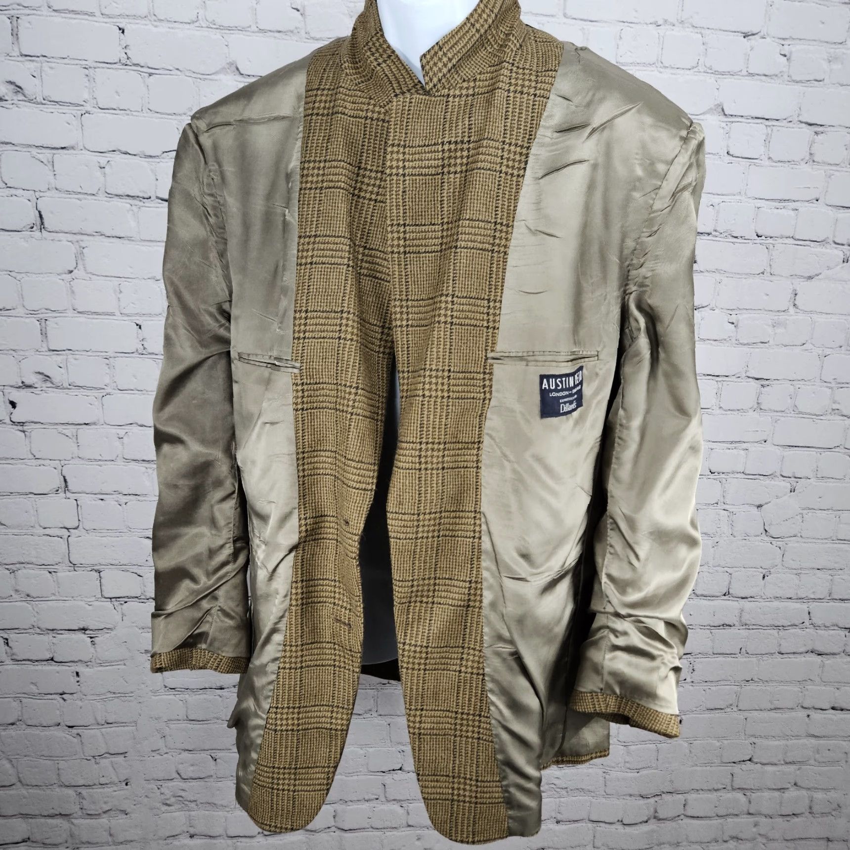 Austin Reed VINTAGE Austin Reed Brown Houndstooth 2 Button Vented Notch Blazer Sport Coat US 44R Mens Size 44R - 6 Thumbnail
