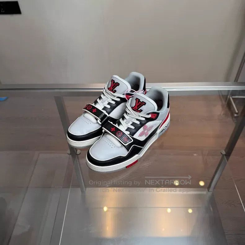 Louis Vuitton Trainer Black and Red Velcro shoes