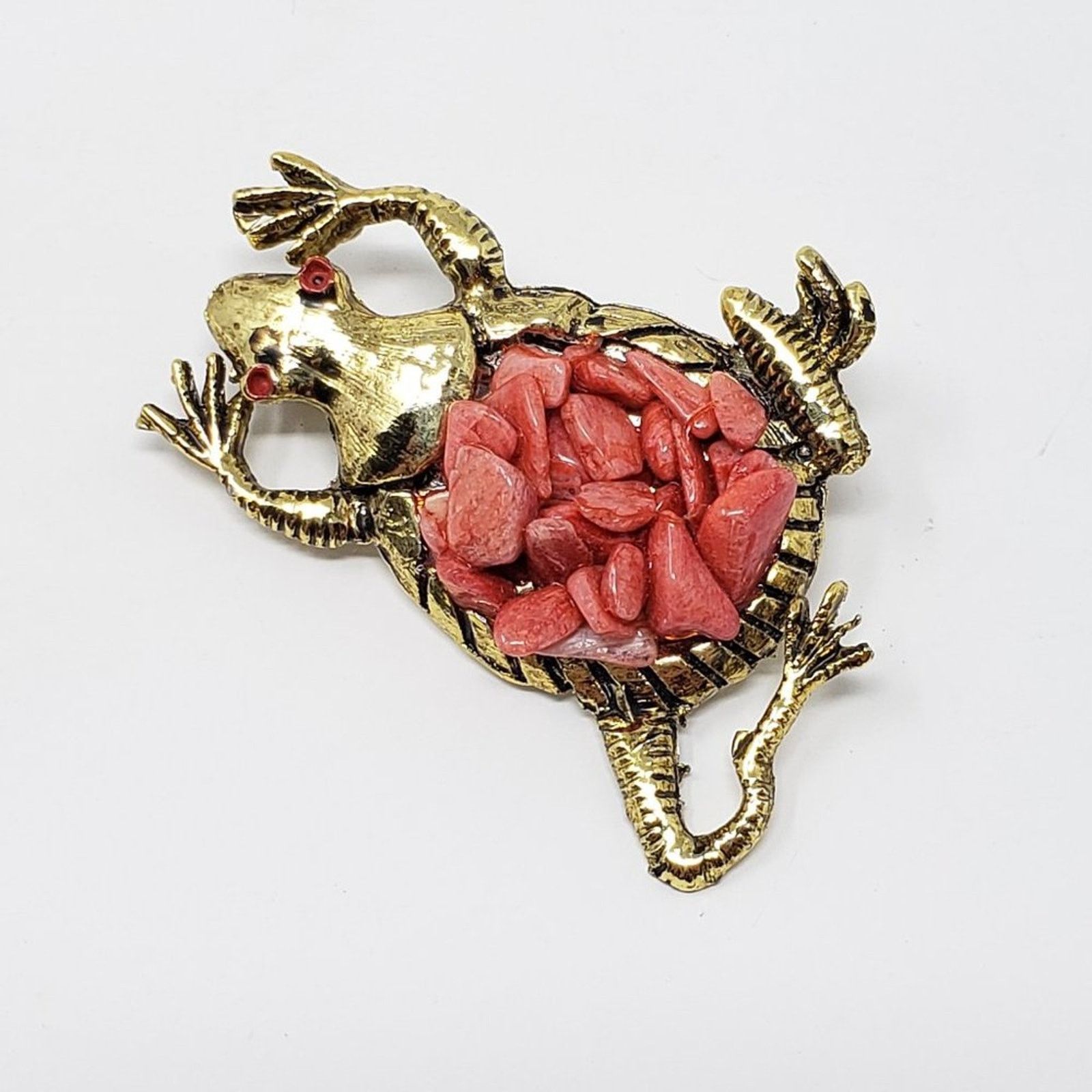 Other Gold-Tone Frog Brooch Blush Rose Colored Stone Body Red Eyes Size ONE SIZE - 1 Thumbnail