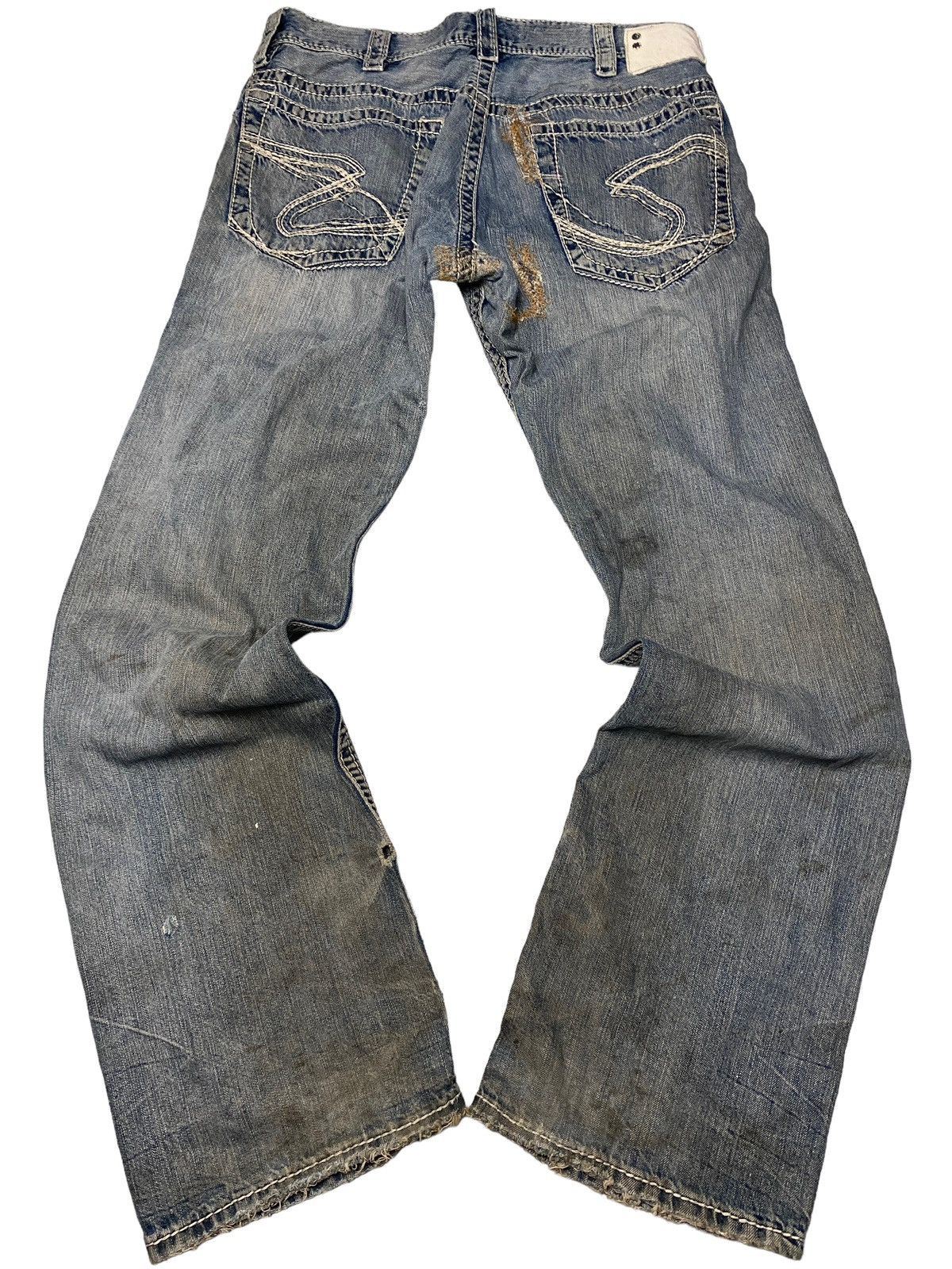 If Six Was Nine 2000's Silver Flared Mudwash Destroy Stitch Jeans Size US 34 / EU 50 - 1 Thumbnail