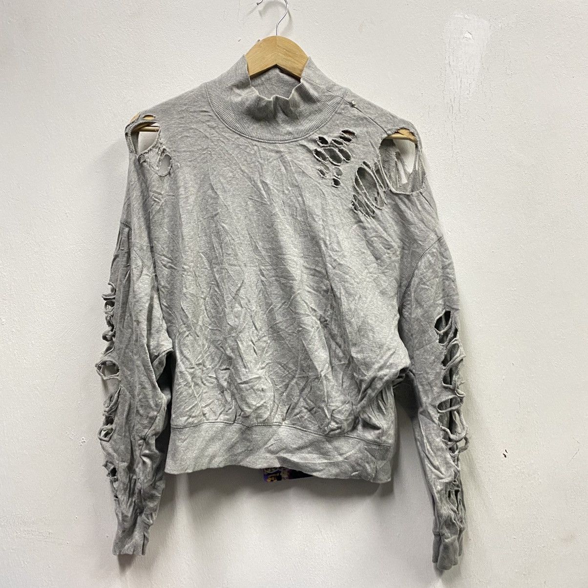Diesel DIESEL Grey Distressed High-Neck Sweatshirt (Size XS) Size US XS / EU 42 / 0 - 1 Thumbnail