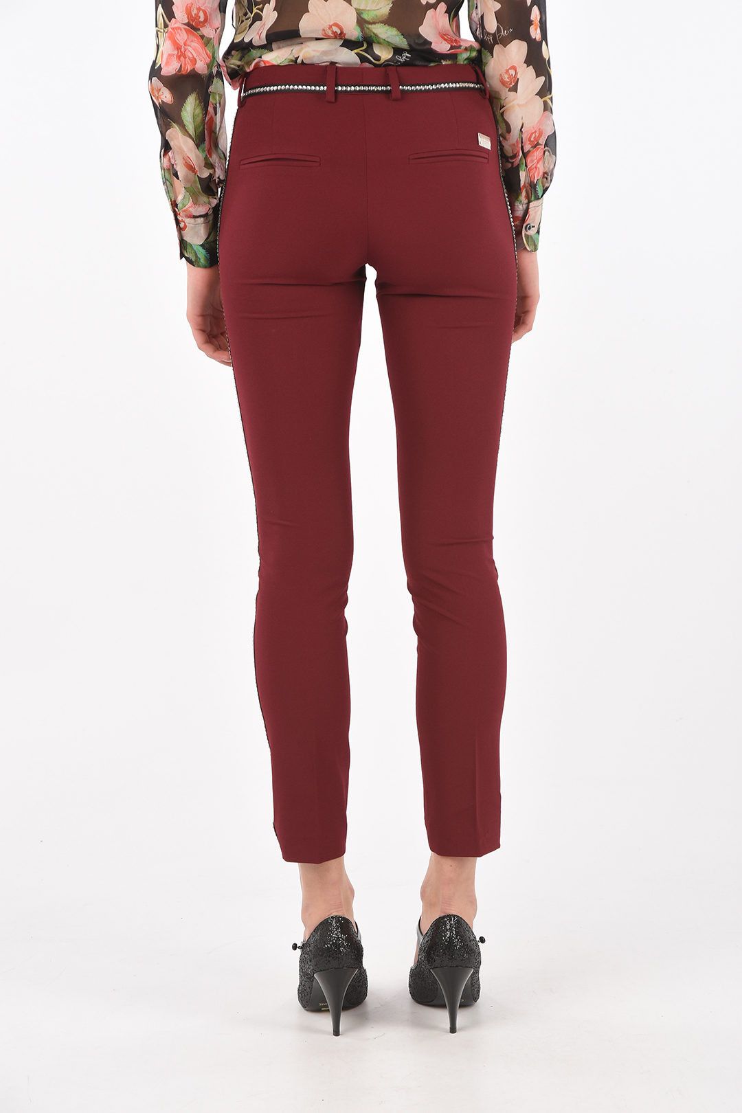 Philipp Plein og1mm0824 Pants With Rhinestone Embellishments in Burgundy Size 28" / US 6 / IT 42 - 2 Thumbnail