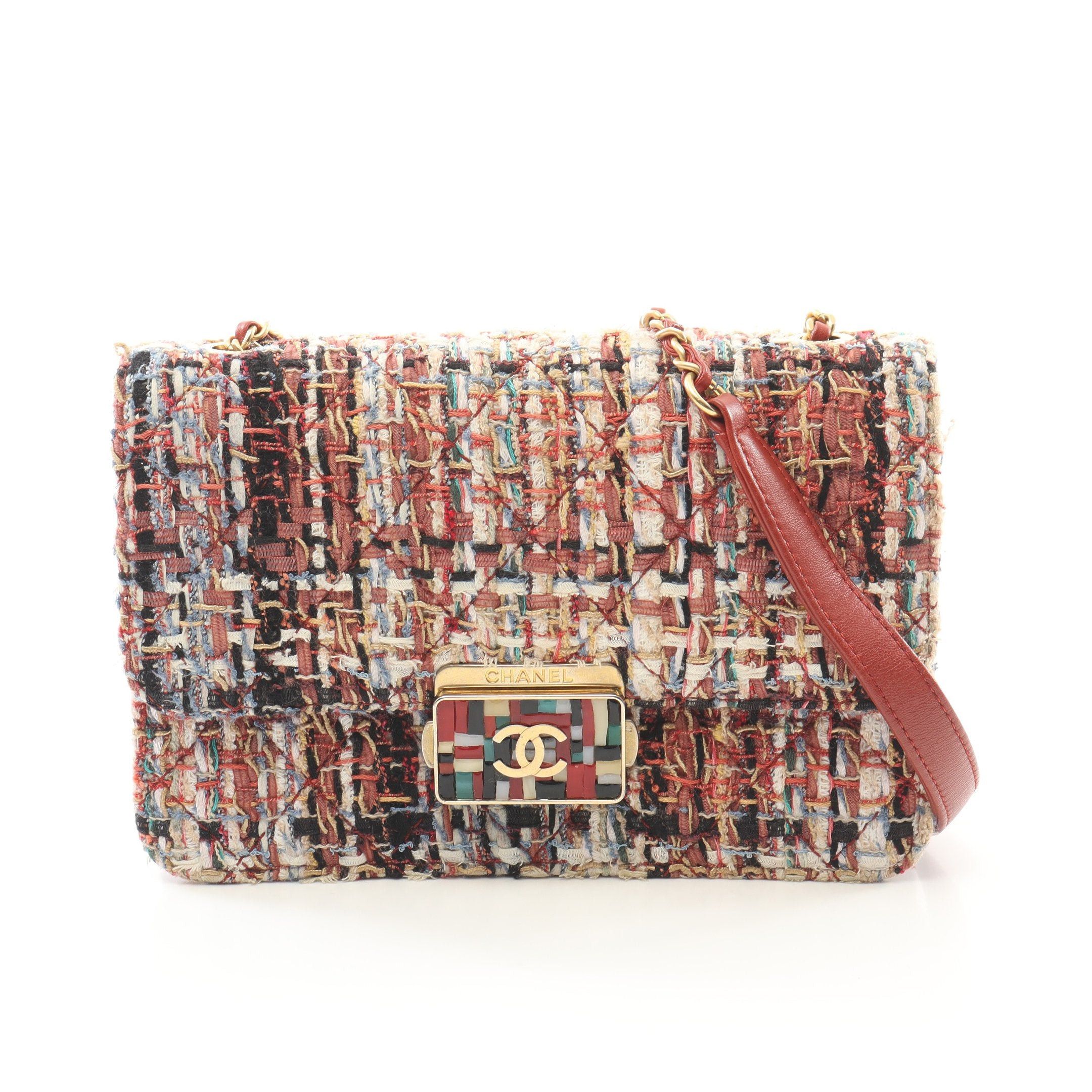 Chanel Chanel Coco Mark Chain Shoulder Bag Tweed Leather Brown Multicolor Gold Hardware Size ONE SIZE - 1 Thumbnail