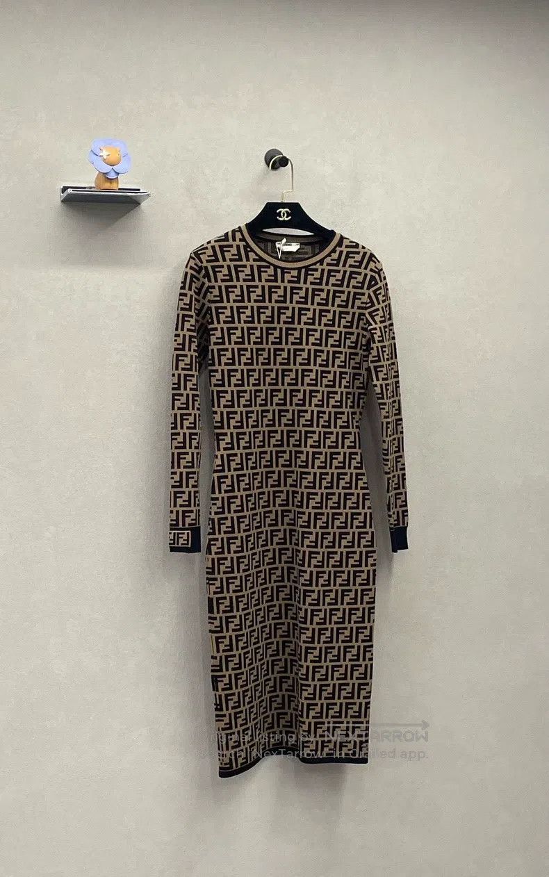 Fendi Fendi Brown Monogram Printed Knitted Dress, Slim-Fit, Body Size 4XL / US 24-26 - 2 Thumbnail