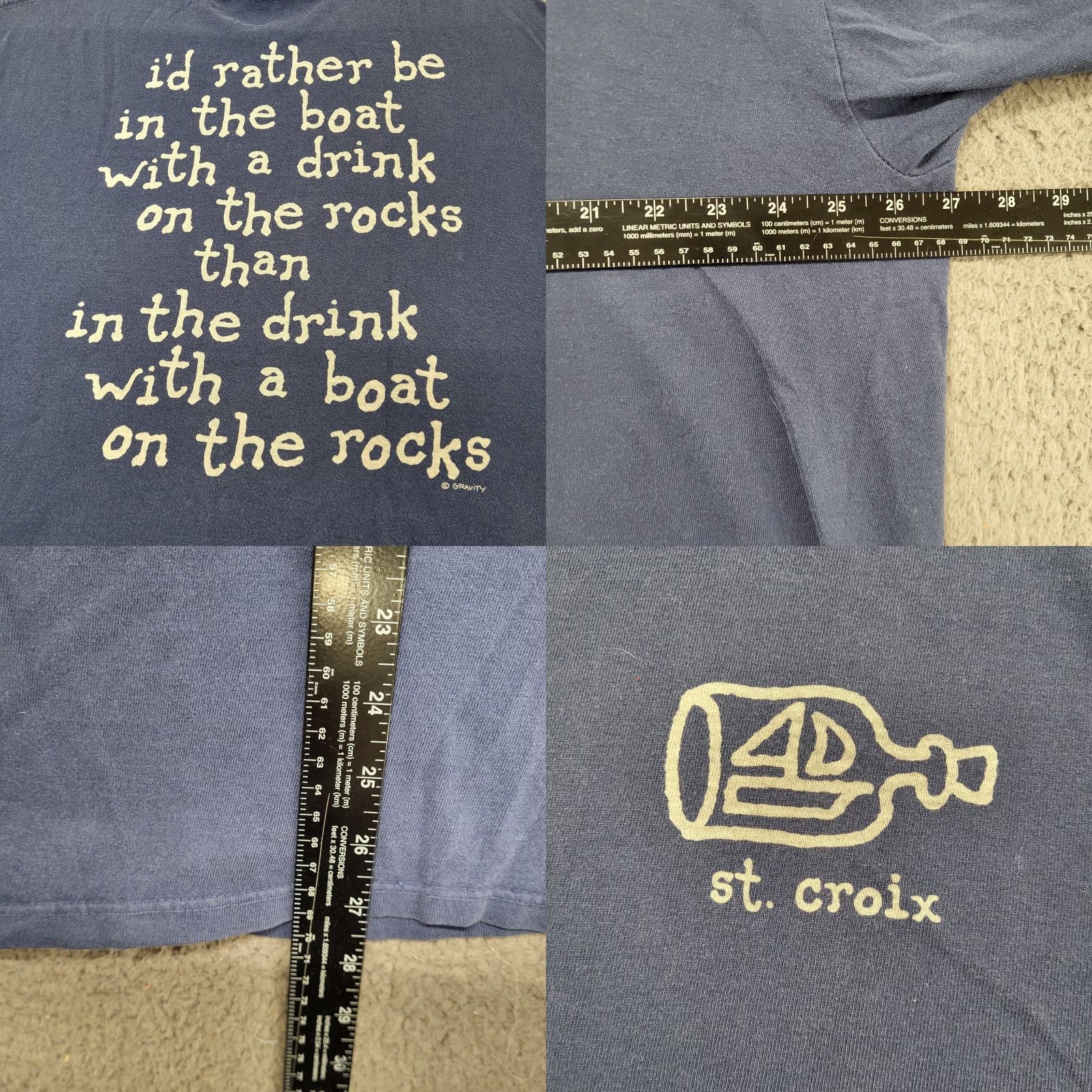 Vintage VINTAGE Gravity Graphic T-Shirt Men XL Blue "I'd Rather Be In The Boat" St. Croix Drinking Shirt Size US XL / EU 56 / 4 - 8 Thumbnail