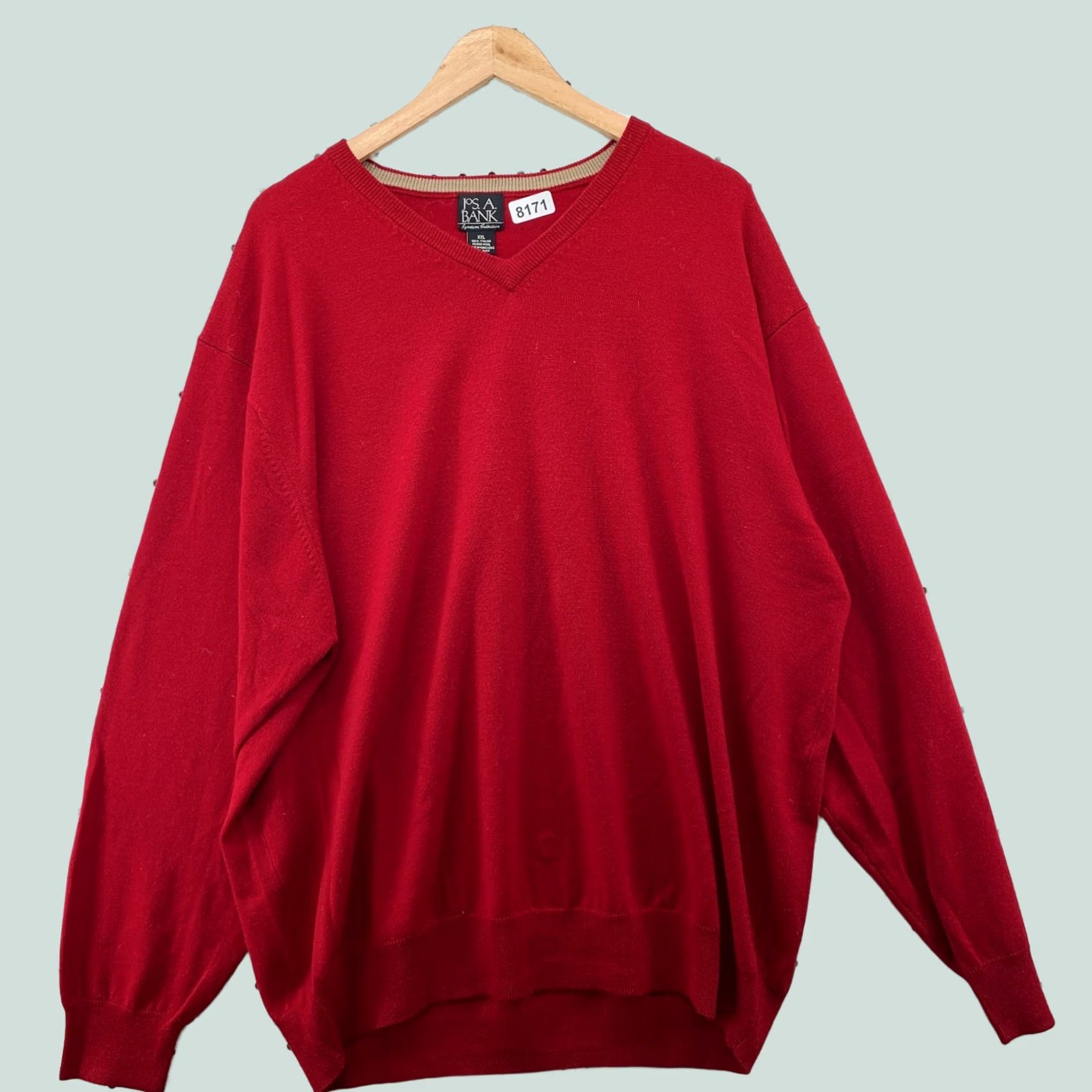 Jos. A. Bank VINTAGE Jos A Bank 100% Merino Wool Sweater Red Mens 2XL Italian V Neck Pullover Knit Holiday Decade 90s Mens Size US XXL / EU 58 / 5 - 1 Thumbnail