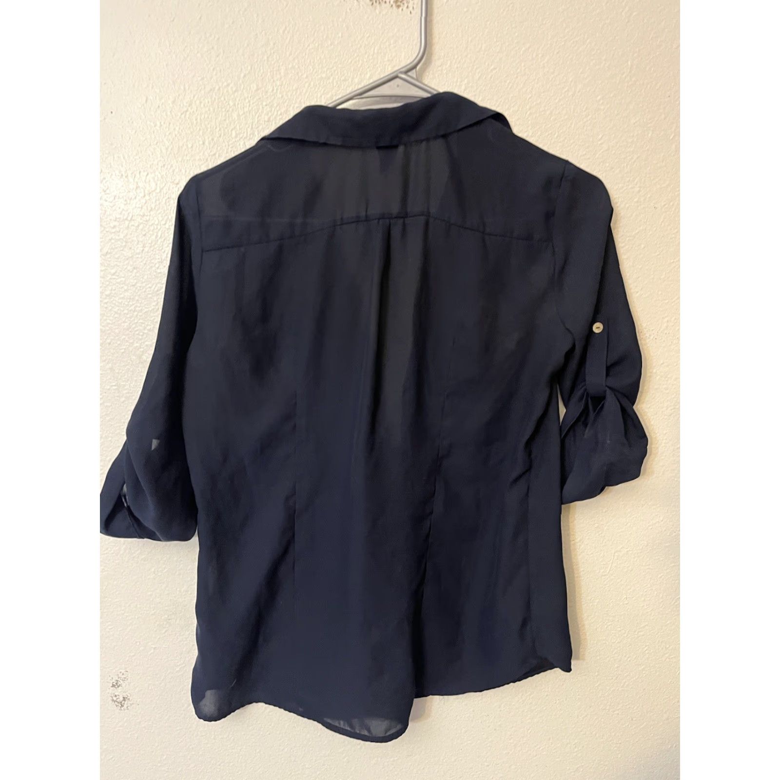 H&M H&M Womens Blouse Navy Blue 3/4 Sleeve Button Pocket Polyester Shirt Womens Size 4 Size S / US 4 / IT 40 - 2 Thumbnail