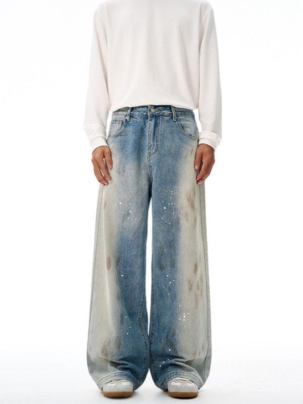 Vintage American Splatter-Paint Distressed Loose-Fit Washed Jeans Size US 32 / EU 48 - 1 Thumbnail