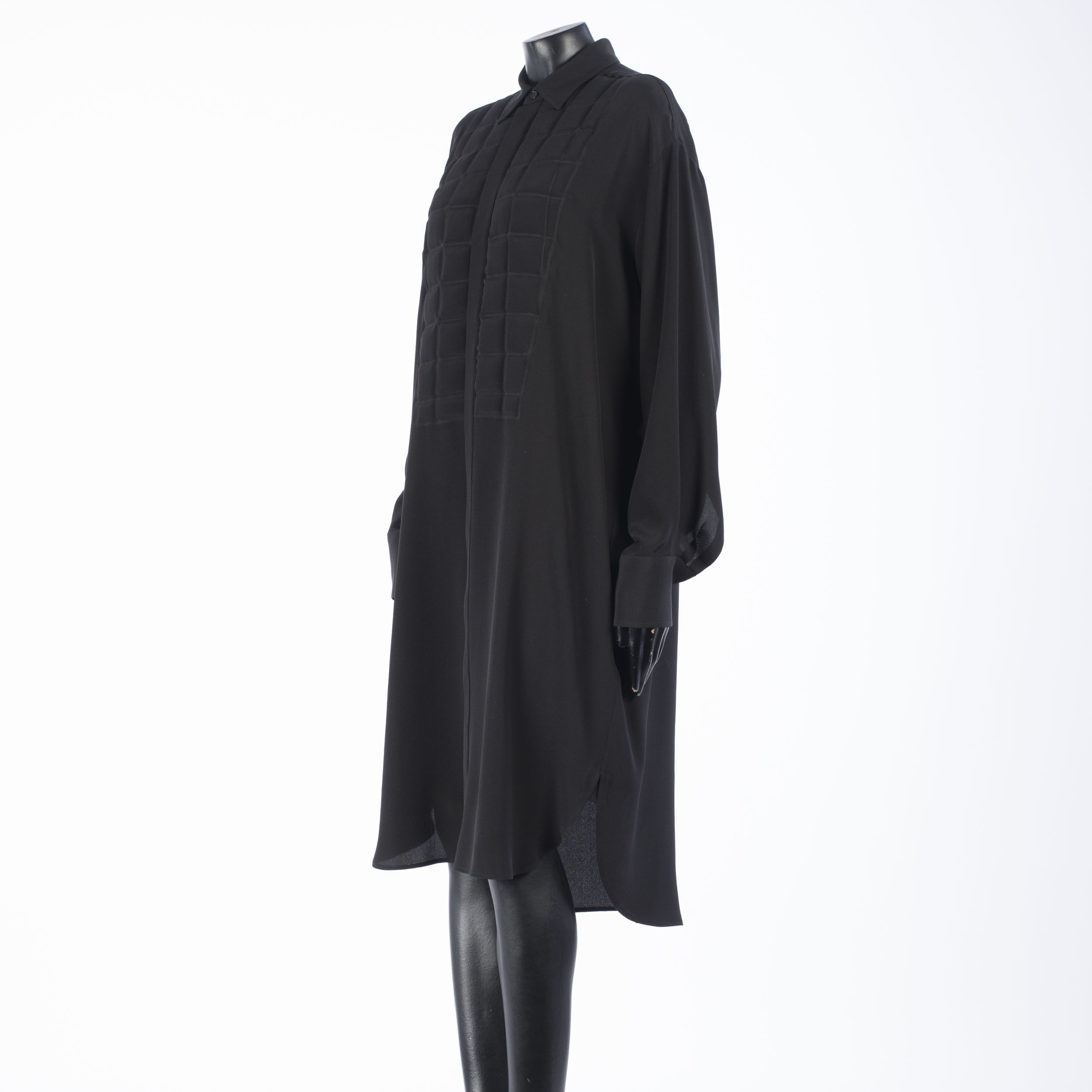 Bottega Veneta Black Quilted Silk Crepe De Chine Shirt Dress Size S / US 4 / IT 40 - 2 Thumbnail