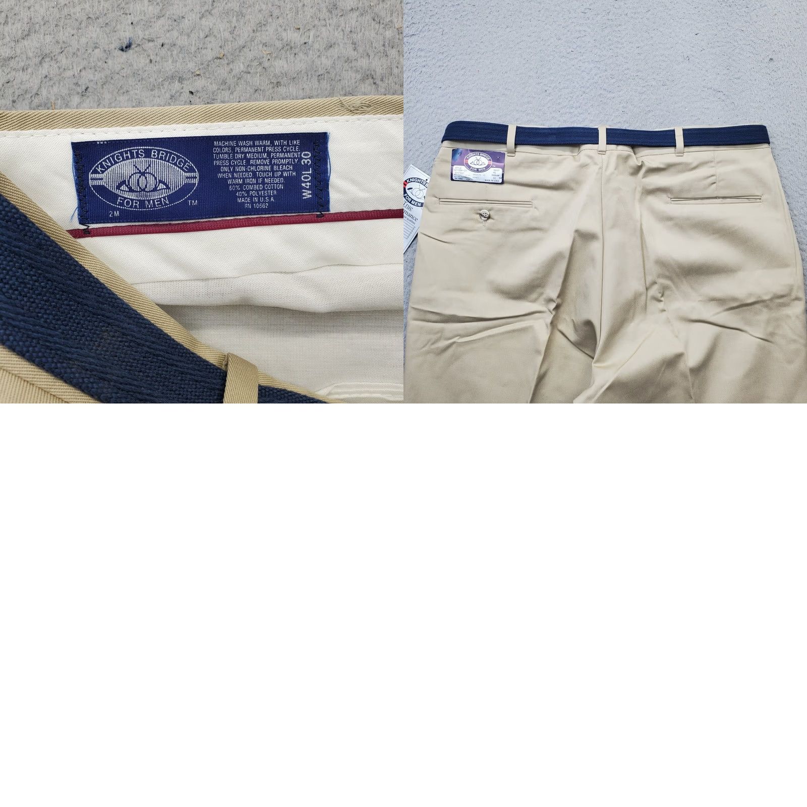 Vintage Knightsbridge Chino Pants Mens 40x30 Tan Belted Waist Straight Leg Size US 40 / EU 56 - 8 Thumbnail