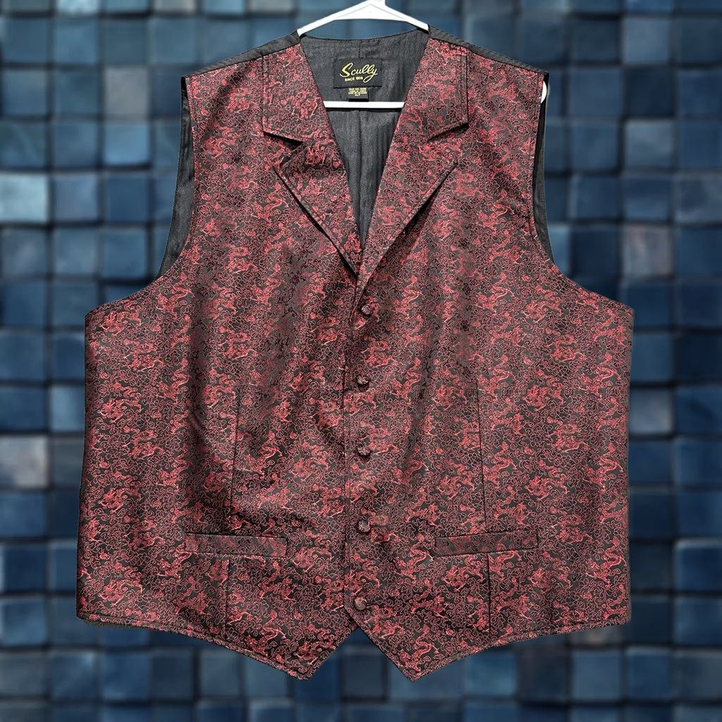 Scully Scully Vest Mens XLT Black Red Dragon AOP Button Formal Rangewear Buckle Vest Size US XL / EU 56 / 4 - 1 Thumbnail