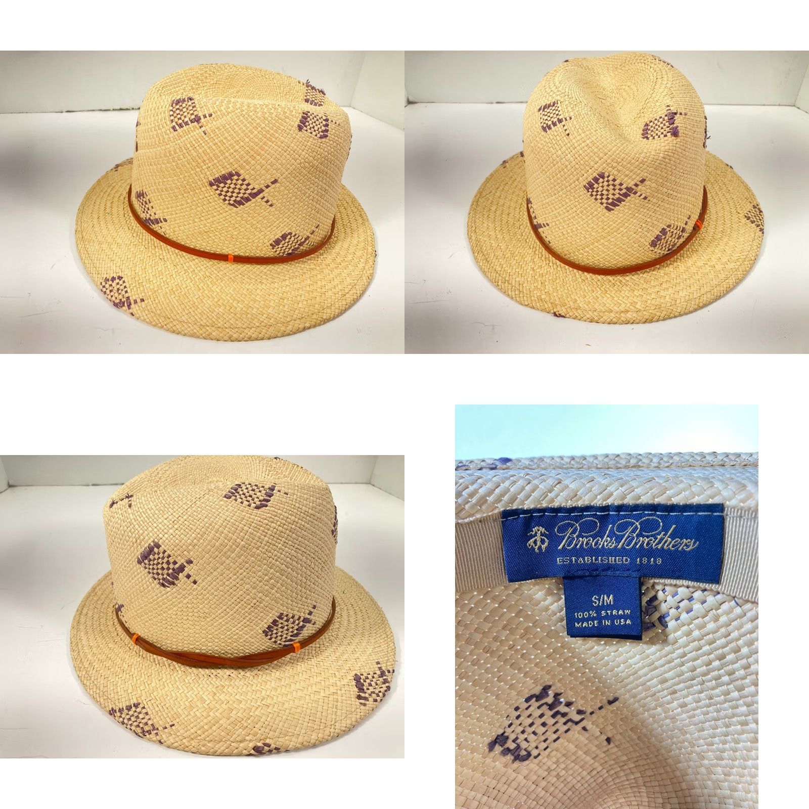 Brooks Brothers VINTAGE Brooks Brothers Panama Fedora Straw Hat Mens S/M Beige Fish Print Western Cowboy Size ONE SIZE - 8 Thumbnail