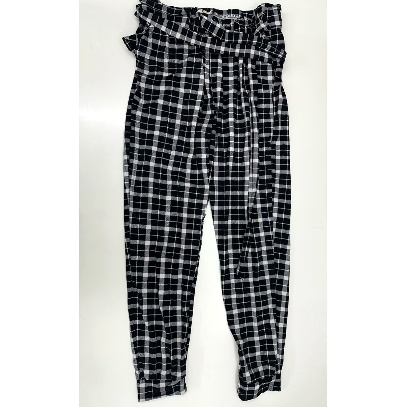 Vintage Shosho Womens Pants Paperbag Waist Plaid Tapered Leg Black White Size L Size 36" / US 14 / IT 50 - 5 Thumbnail
