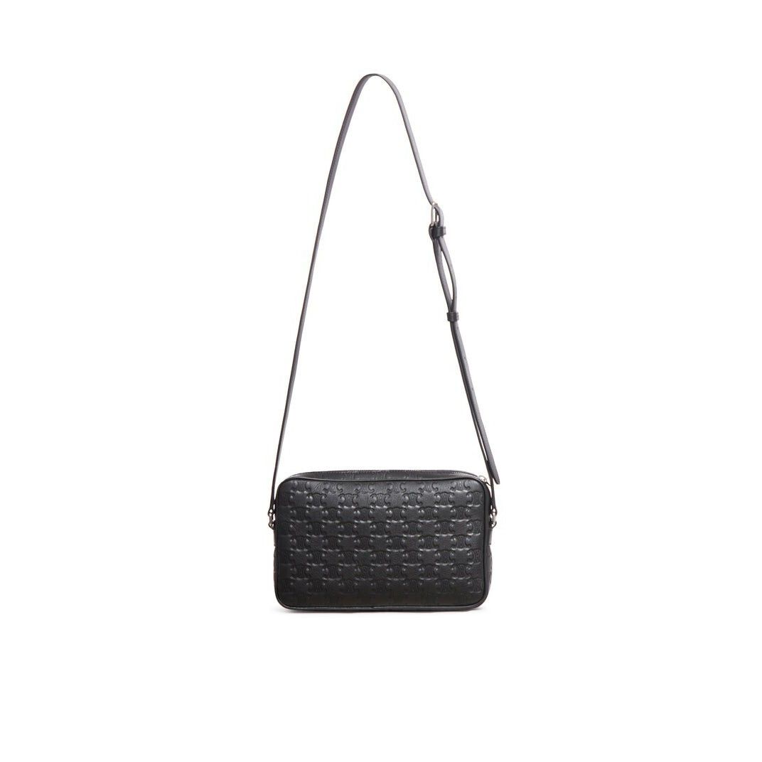 Celine CELINE $2300 Black Triomphe Embossed Medium Messenger Bag Ne Size ONE SIZE - 3 Thumbnail