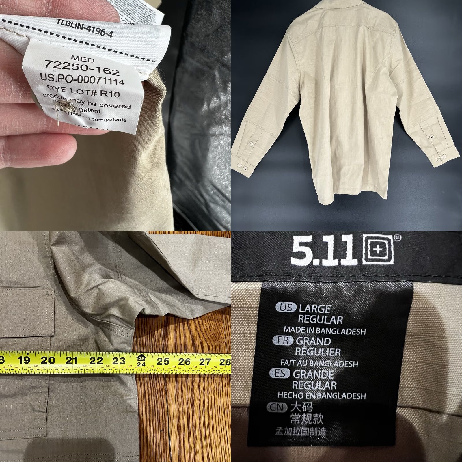 Vintage 5.11 Tactical Flex-Tac® TDU® Rapid Long Sleeve Shirt Mens Large Beige Solid Crew/ mandarin? Size US L / EU 52-54 / 3 - 9 Thumbnail