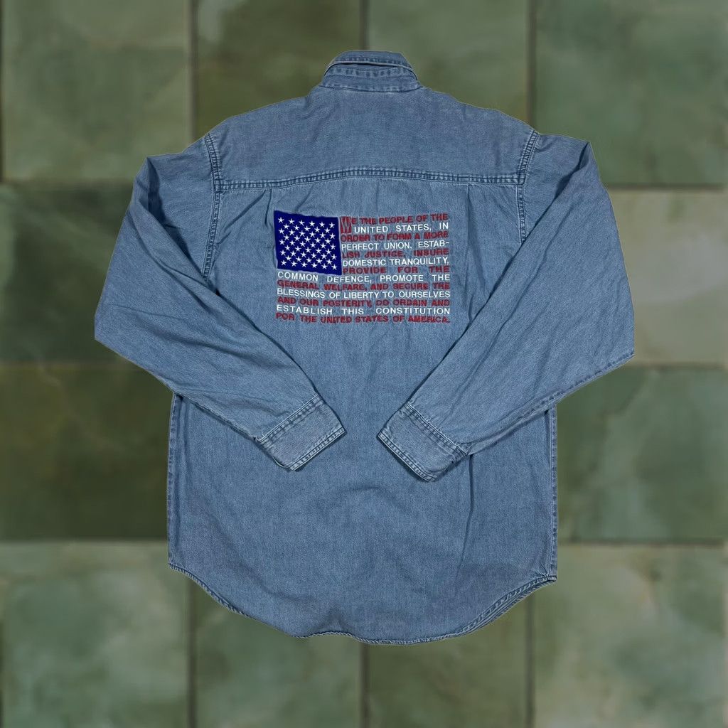 Paradise Paradise Point Shirt Mens Medium Blue Denim USA Flag Patriotic Embroidered Eagle Size US M / EU 48-50 / 2 - 1 Thumbnail