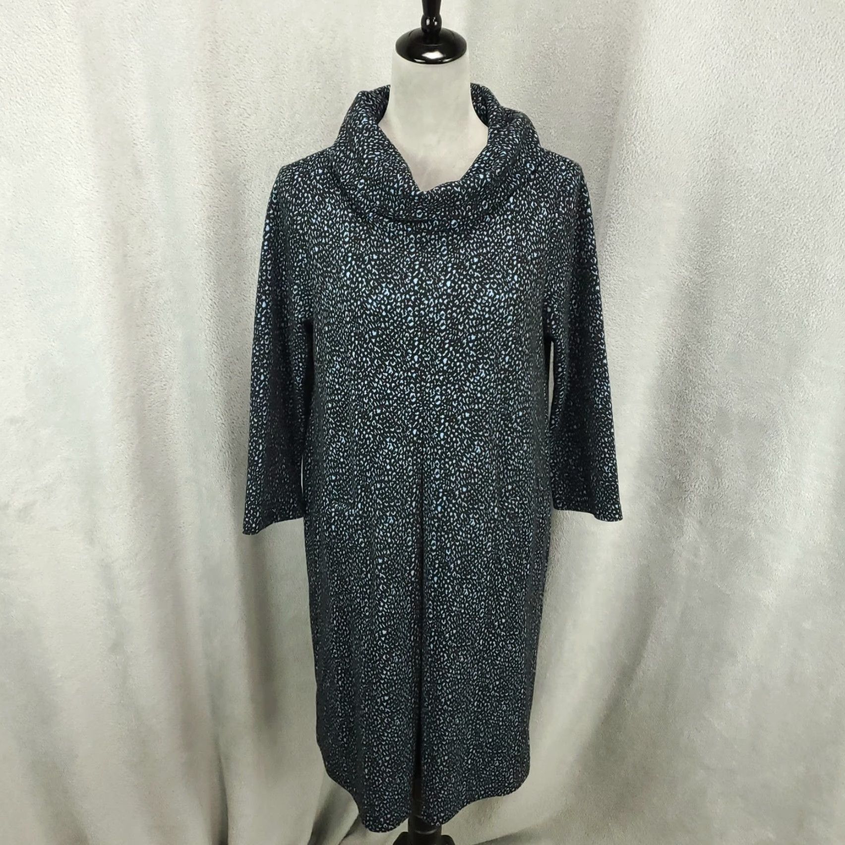 Joseph Ribkoff Joseph Ribkoff Dress Womens 10 Cowl Neck Pullover Geometric Animal Print Multicolor Knee Length Shift Sweater Dress Womens Size L / US 10 / IT 46 - 2 Thumbnail