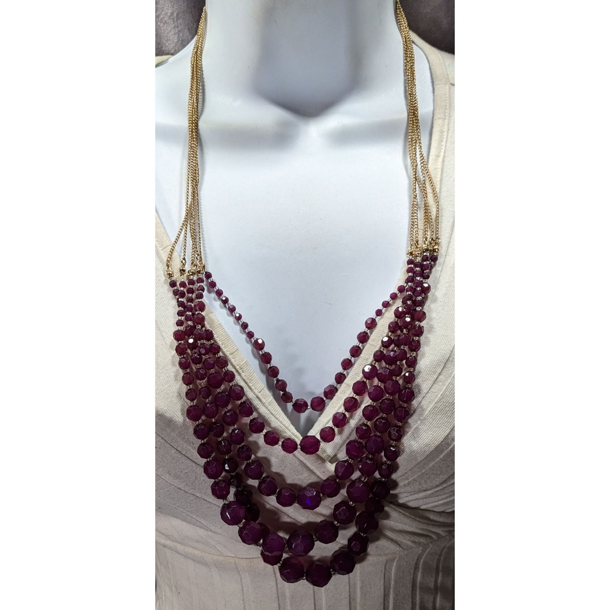 Other Elegant Layered Plum Purple Beaded Necklace On Gold Tone Cha Size ONE SIZE - 1 Thumbnail