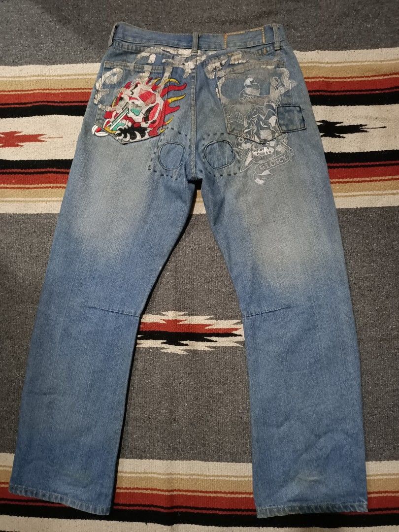 Ed Hardy × Vintage 2000s Ed Hardy Patchwork Embroidered Jeans — Grail Era Piece Size US 32 / EU 48 - 1 Thumbnail