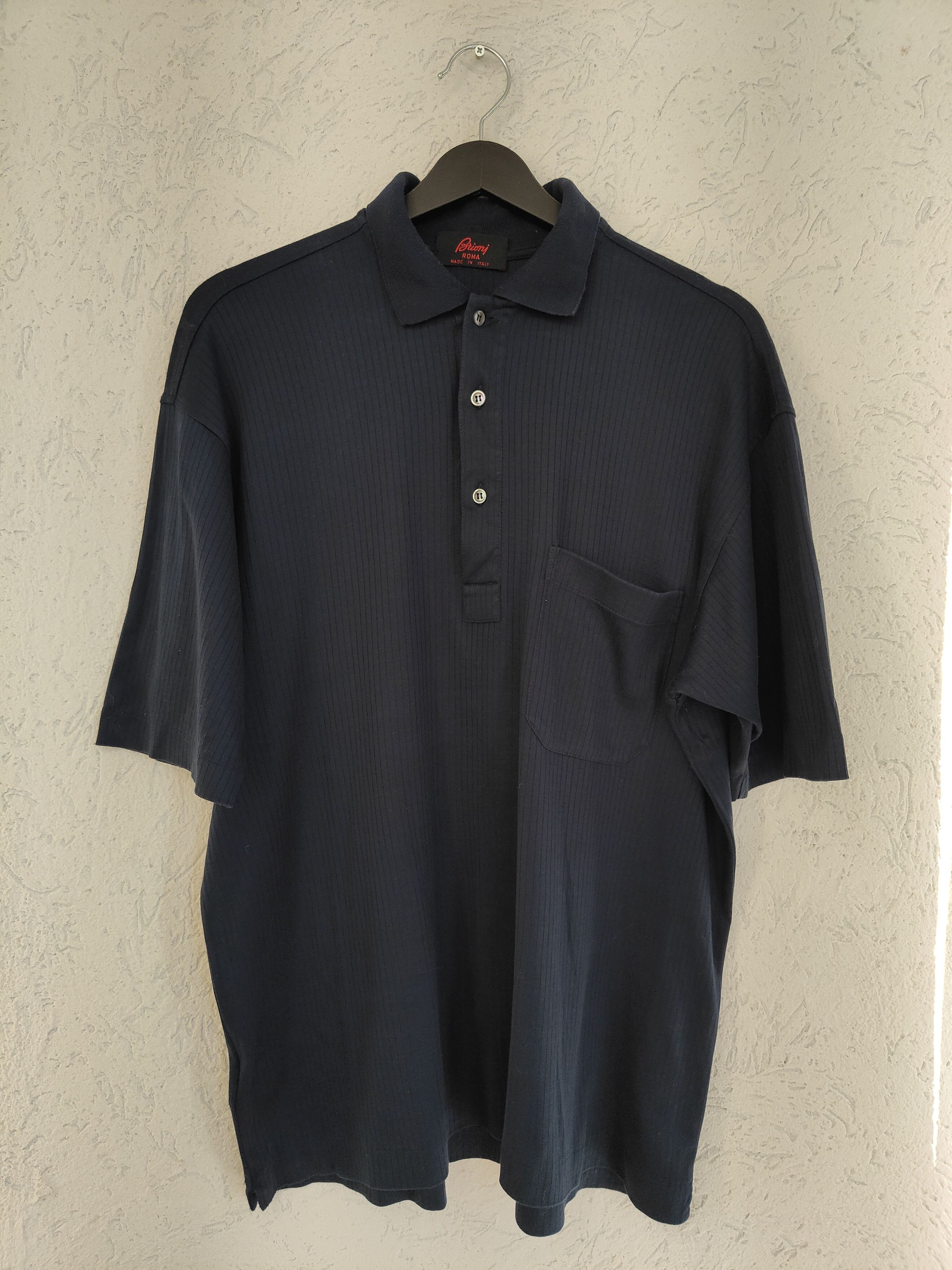 image of Brioni Polo Shirt Raw Cotton in Blue, Men's (Size 2XL)