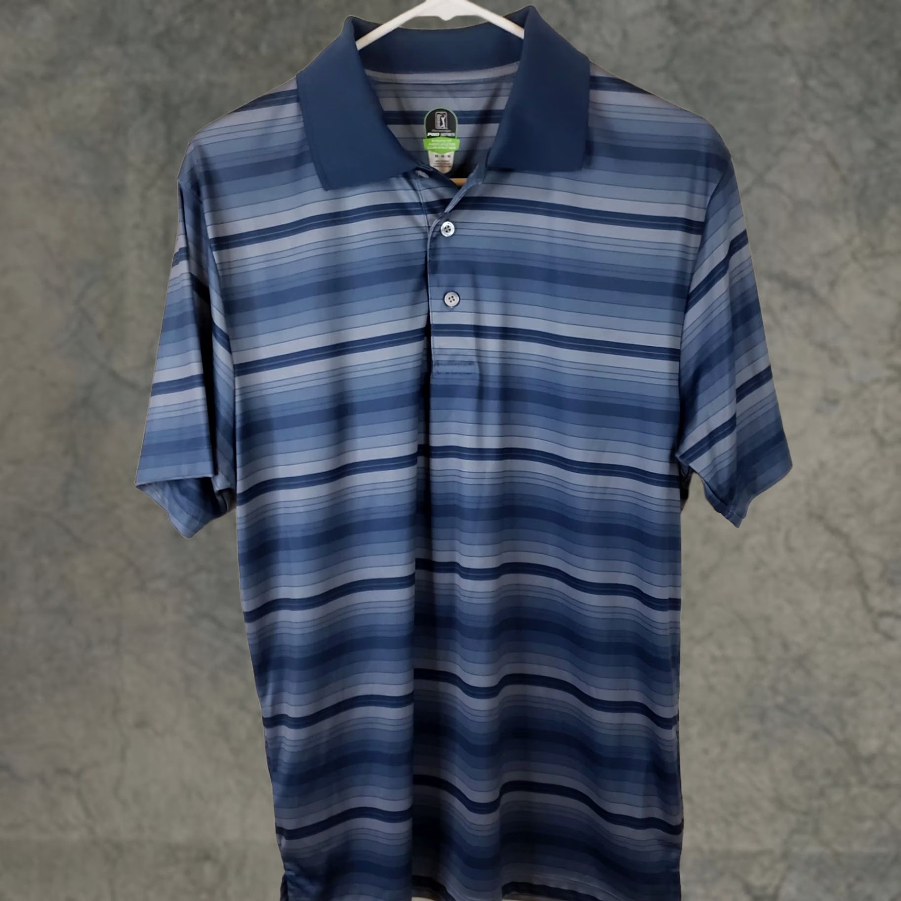 PGA Tour PGA Tour Pro Series Polo Shirt Men Blue Striped Short Sleeve Pullover Breathable 100% Polyester Golf Shirt M Regular Size US M / EU 48-50 / 2 - 1 Thumbnail
