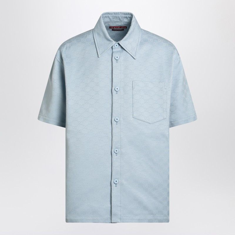 Gucci Gucci Light Blue Cotton Shirt With Gg Jacquard Size US M / EU 48-50 / 2 - 1 Thumbnail