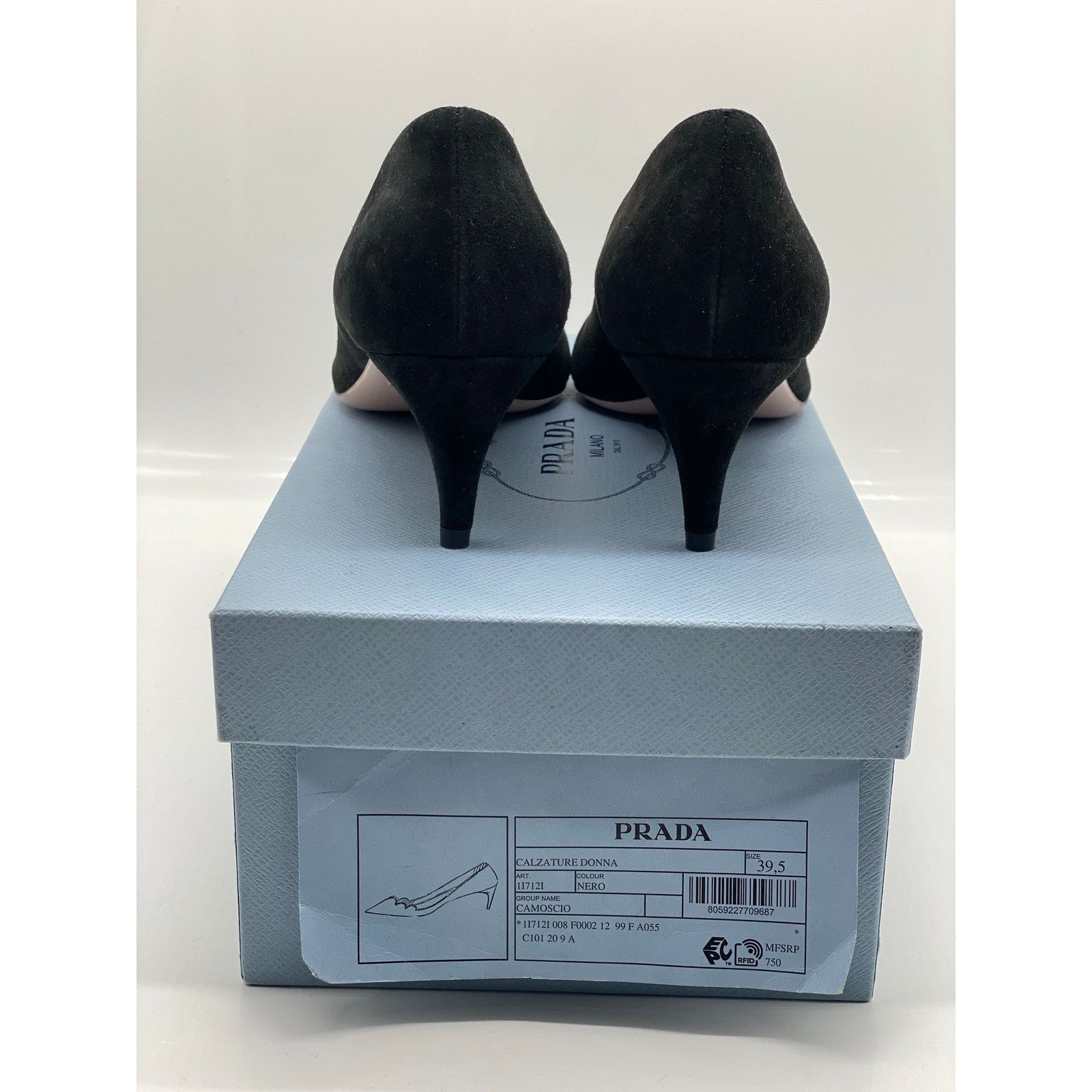 Prada Prada Black Suede Scallop Pointed Pumps sz. 39.5 eu Size US 9.5 / IT 39.5 - 6 Thumbnail