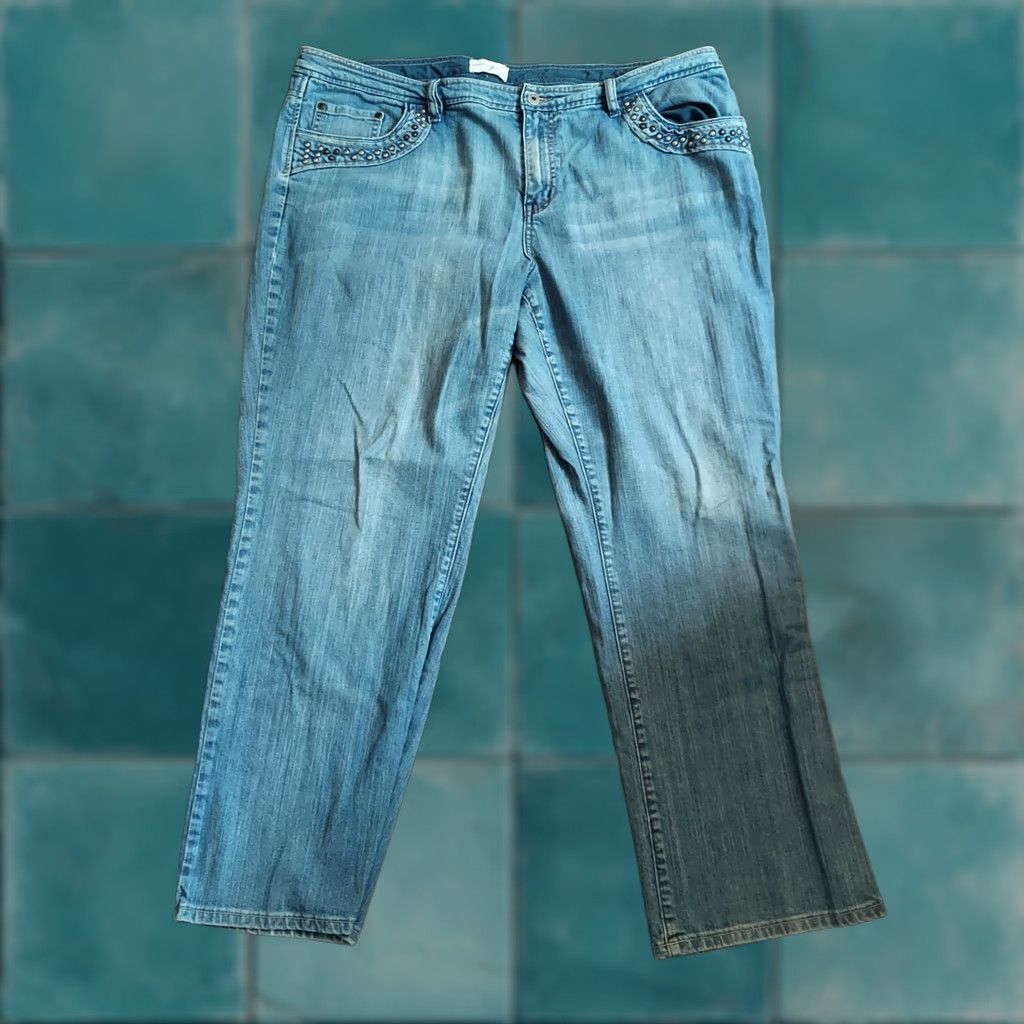 Denime Venezia Women's Jeans Denim Blue Studded Pockets Plus Size 22 Size 40" / US 18 - 1 Thumbnail