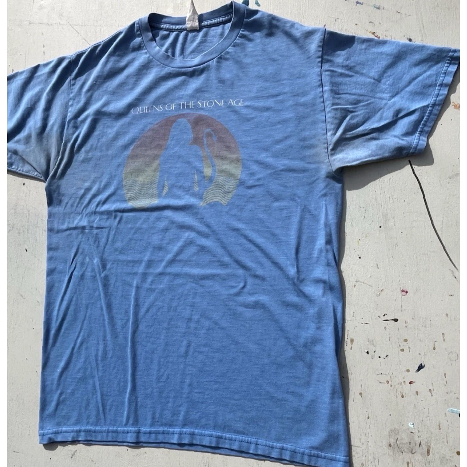Vintage Queens of the Stone Age T-Shirt Blue Spell-Out M Rock Desert Music 90s Beach Bohemian California Theme Mens Short Sleeve Crew Neck Cotton Blend Size US S / EU 44-46 / 1 - 5 Thumbnail