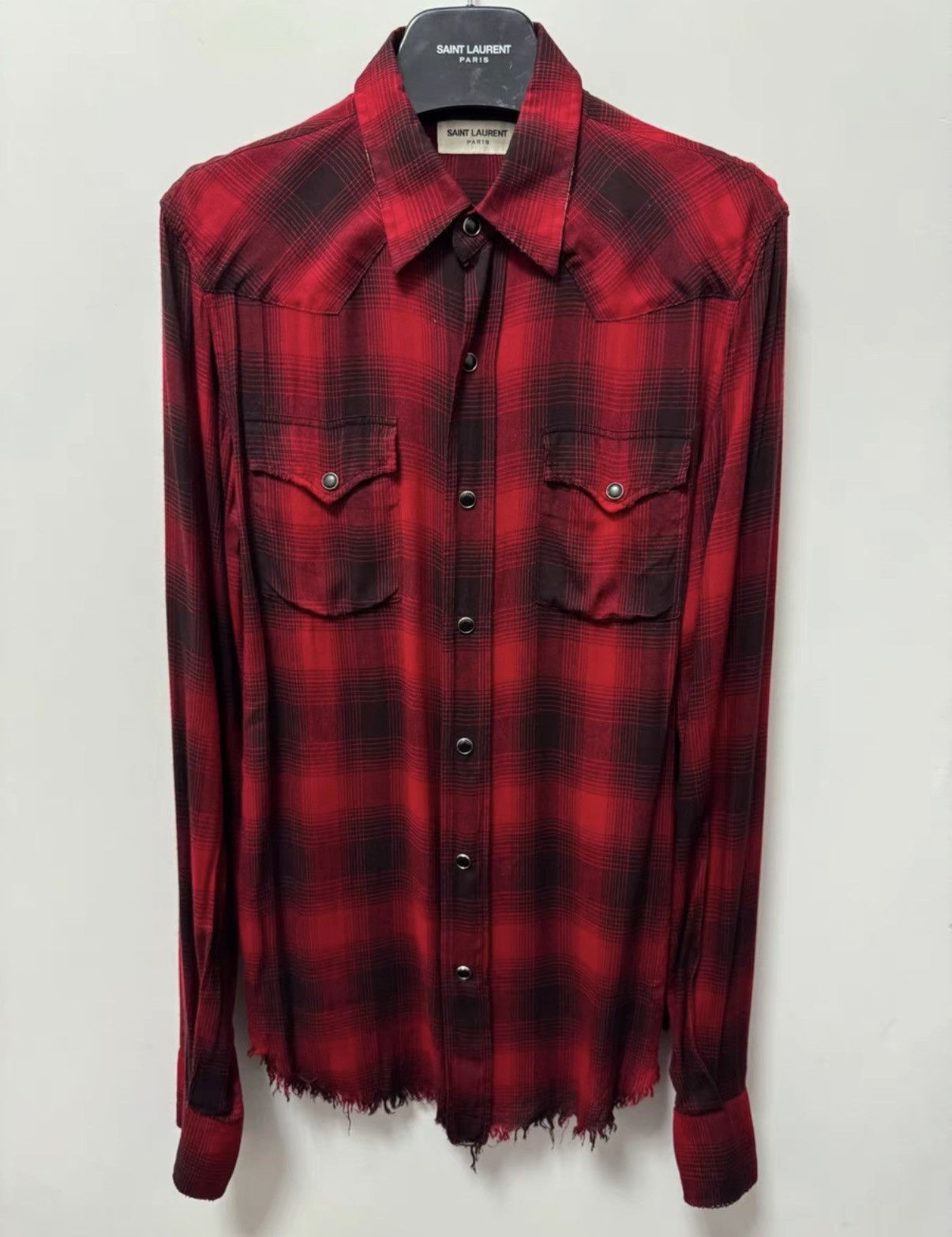 Saint Laurent Paris Saint Laurent 16SS Plaid Frayed Cat's Eye Black/Red Shirt Size US XS / EU 42 / 0 - 1 Thumbnail