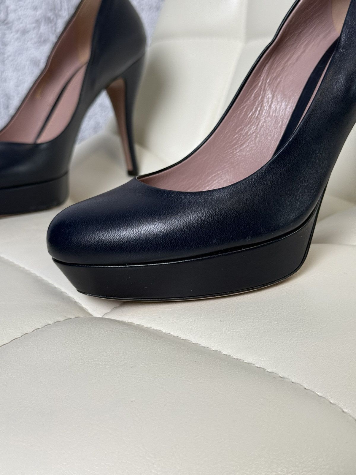 Gucci Gucci Dark Navy Leather Platform Pumps Heels Shoes (309999) Size US 7 / IT 37 - 3 Thumbnail