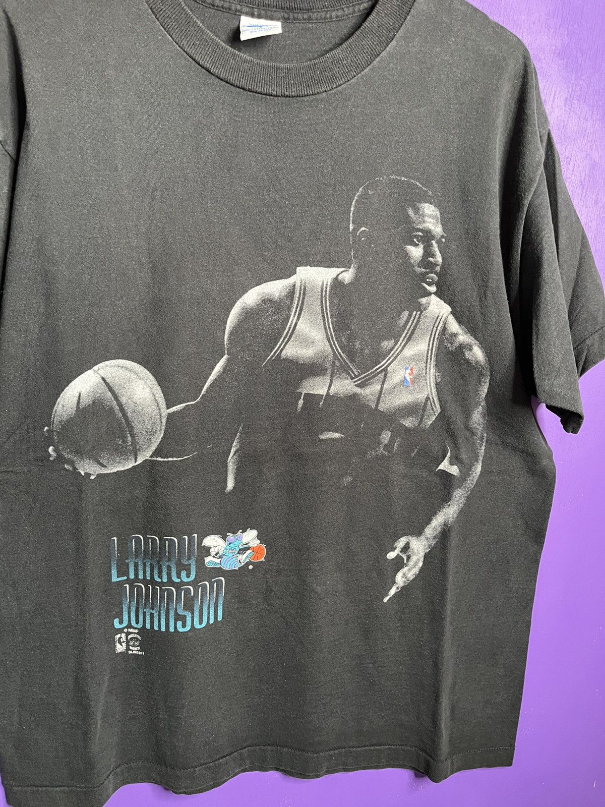 NBA × Salem Sportswear × Vintage Vintage 90s Salem Larry Johnson hornets t-shirt Size US L / EU 52-54 / 3 - 3 Thumbnail