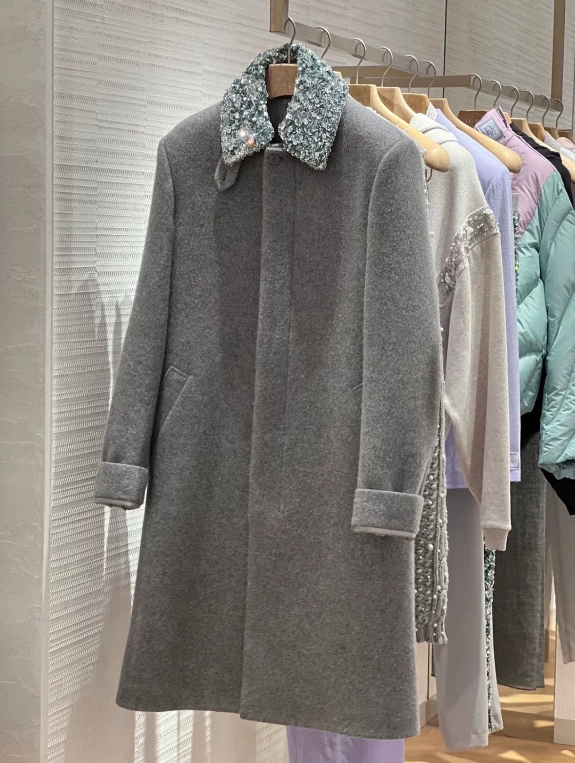 Dior Dior Man Gray Crystal Collar Overcoat Size US L / EU 52-54 / 3 - 8 Thumbnail