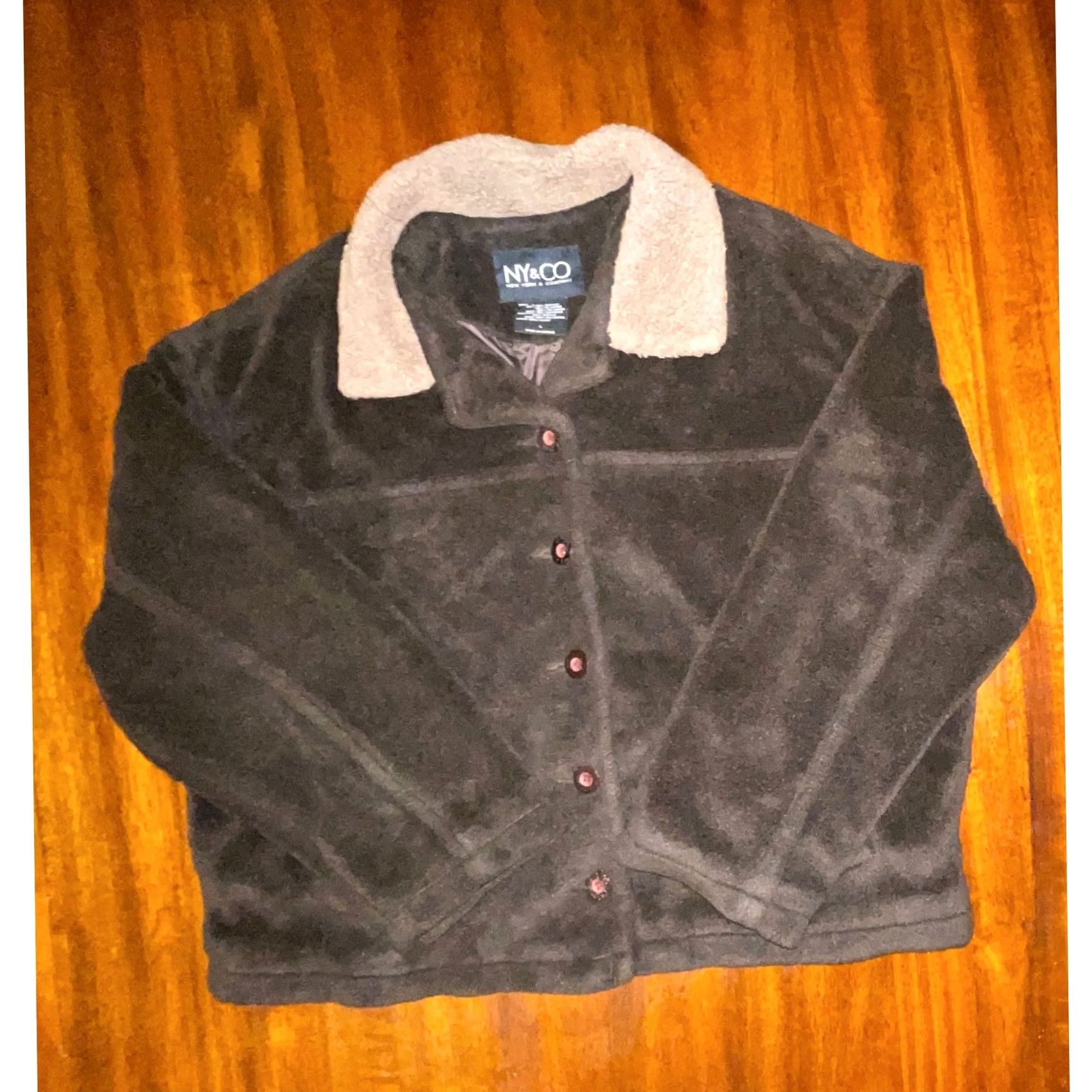 Vintage VINTAGE NY&CO Brown Faux Fur Sherpa Collar Button Up Jacket Cozy Warm L Size L / US 10 / IT 46 - 6 Thumbnail