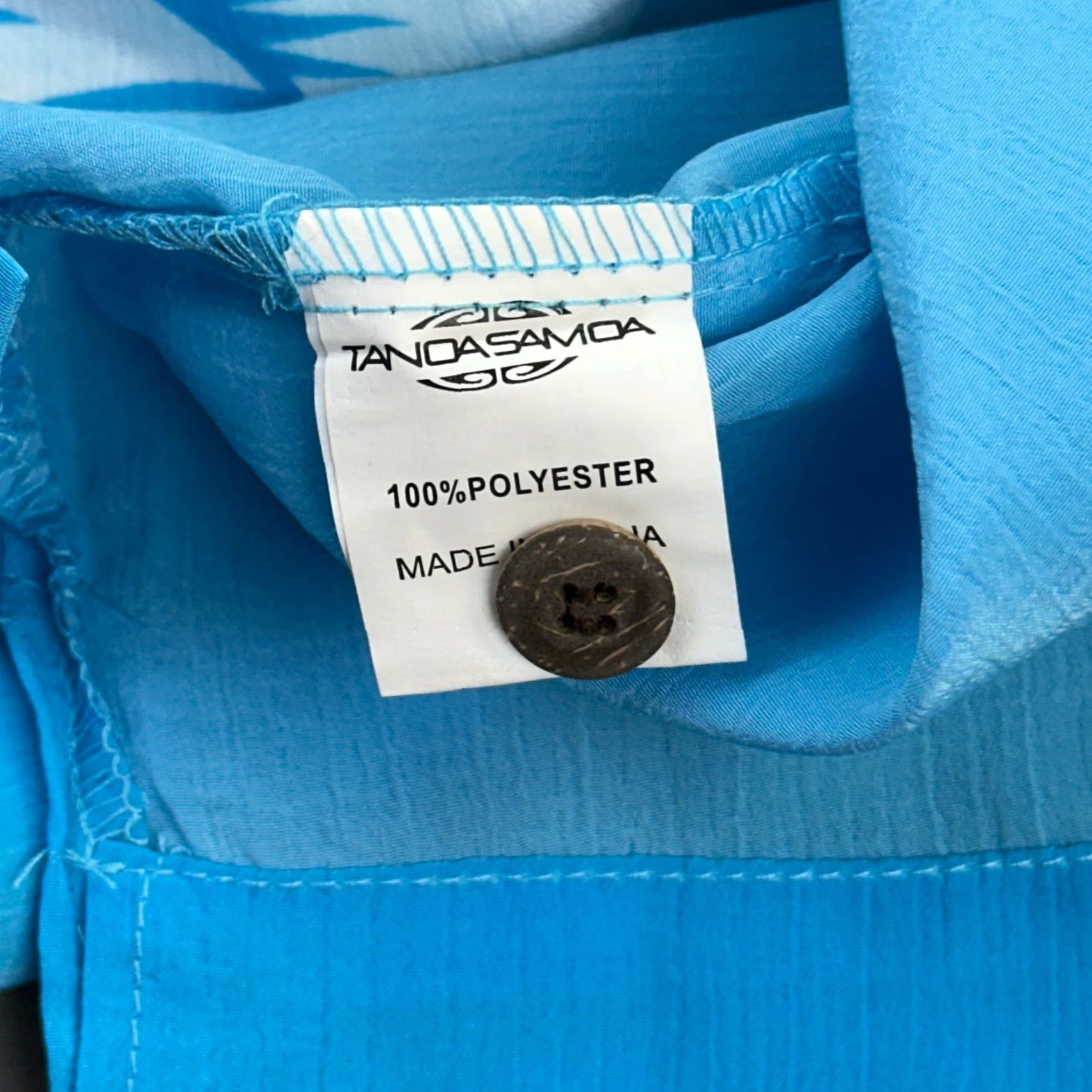 Vintage Tanoa Samoa Shirt Mens Small Blue Polynesian Aloha Button Up Tribal Design NWT Size US S / EU 44-46 / 1 - 7 Thumbnail