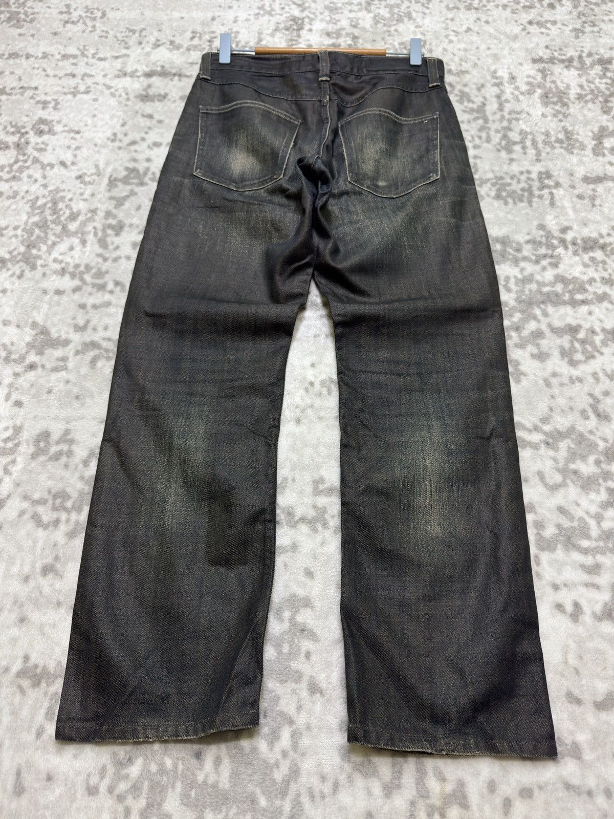 Japanese Brand Vintage Back Number Waxed Coated Clawmark Denim Jeans Size US 30 / EU 46 - 2 Thumbnail