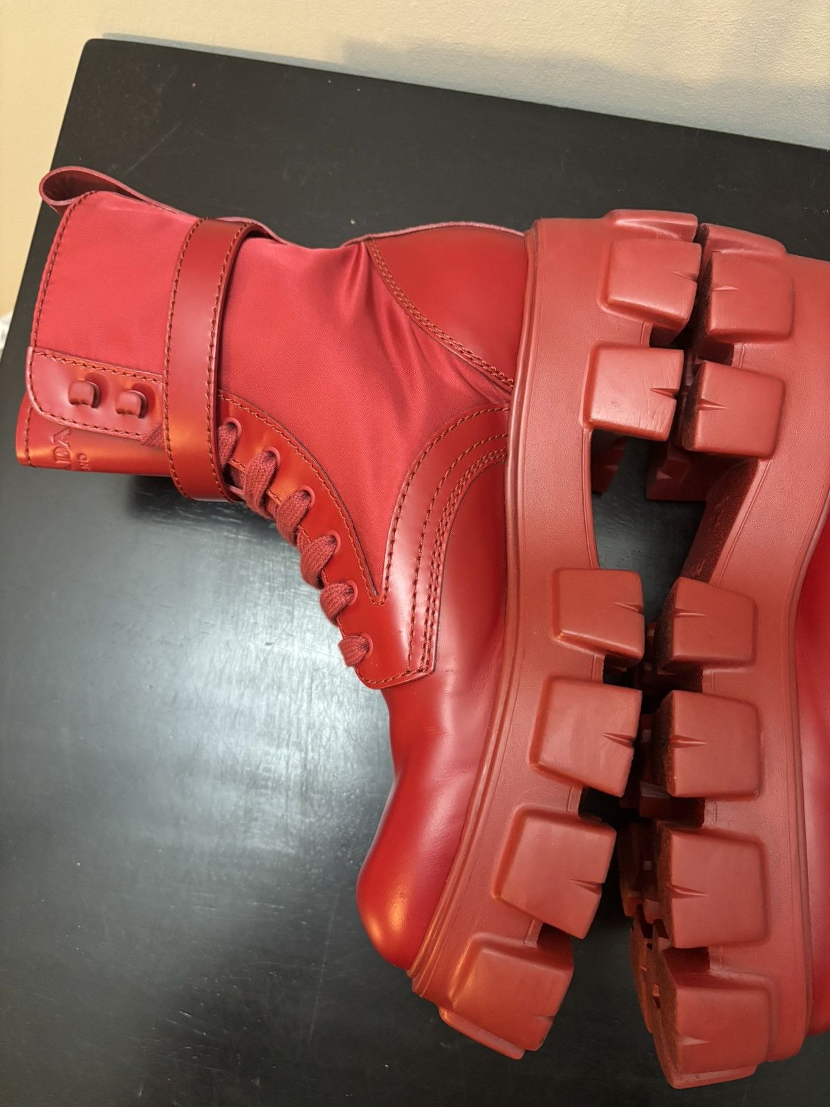 Prada Prada Re Nylon Monolith Pouch Combat Boots Red Size US 9.5 / EU 42-43 - 3 Thumbnail