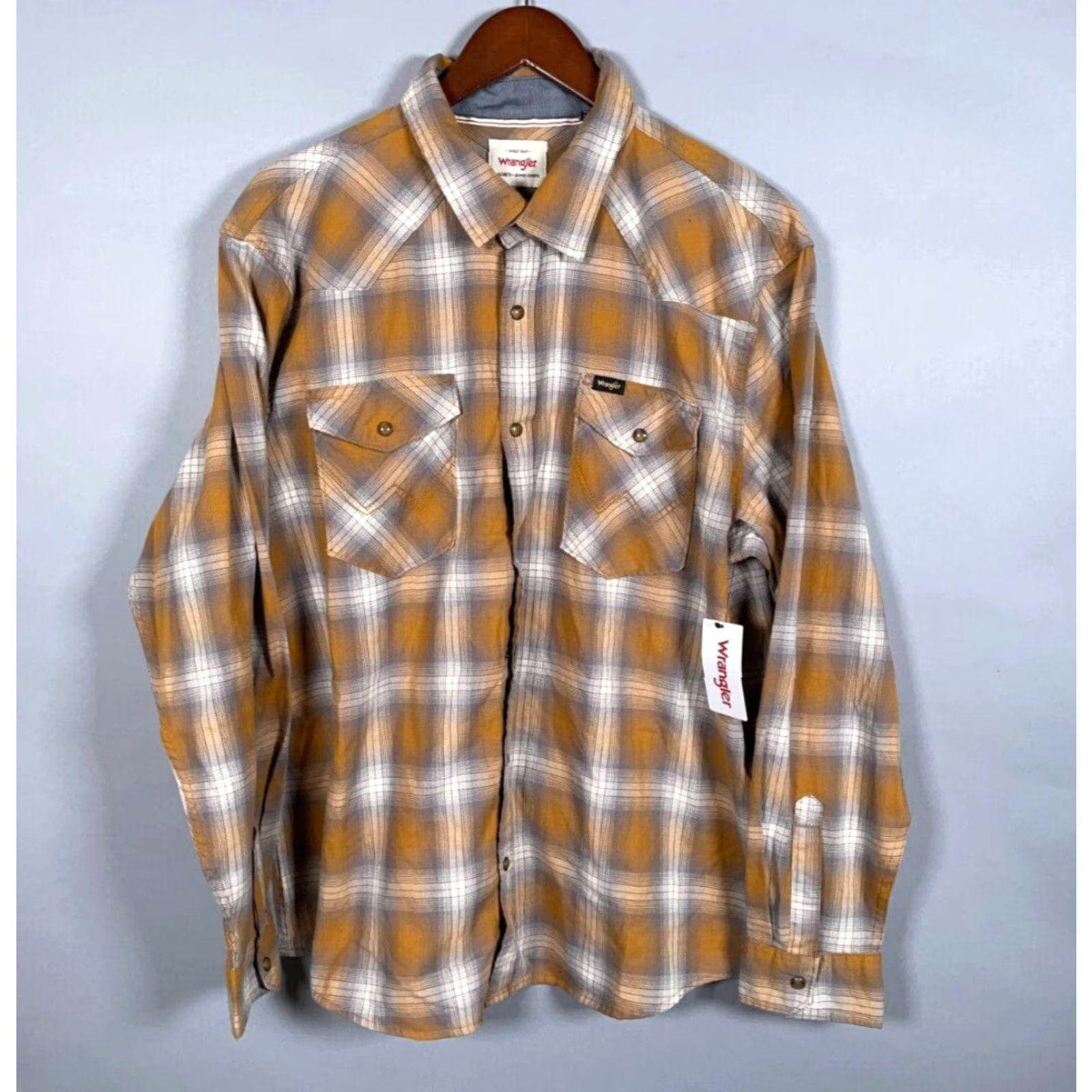 Wrangler Wrangler Western Style Shirt Adult XL Brown Plaid Long Sleeve Snap Button Casual Mens Size US XL / EU 56 / 4 - 2 Thumbnail