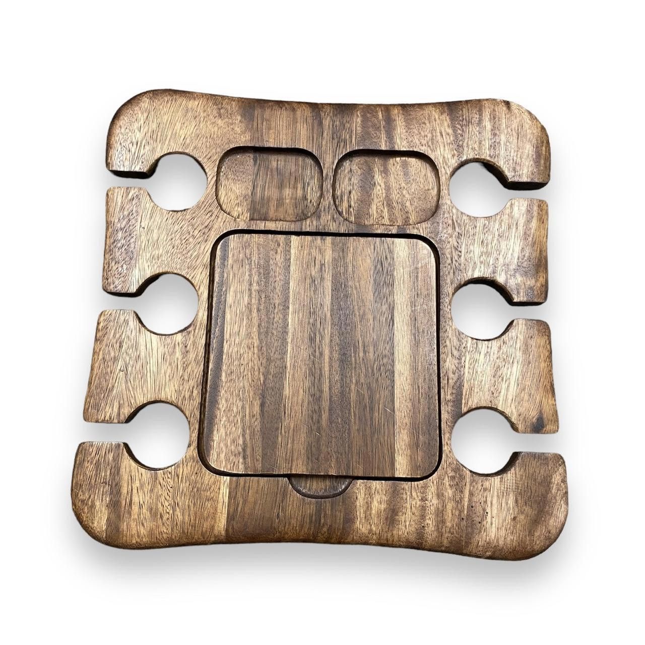 Designer Wooden Wine Serving Tray - Glass Holder Size ONE SIZE - 1 Thumbnail