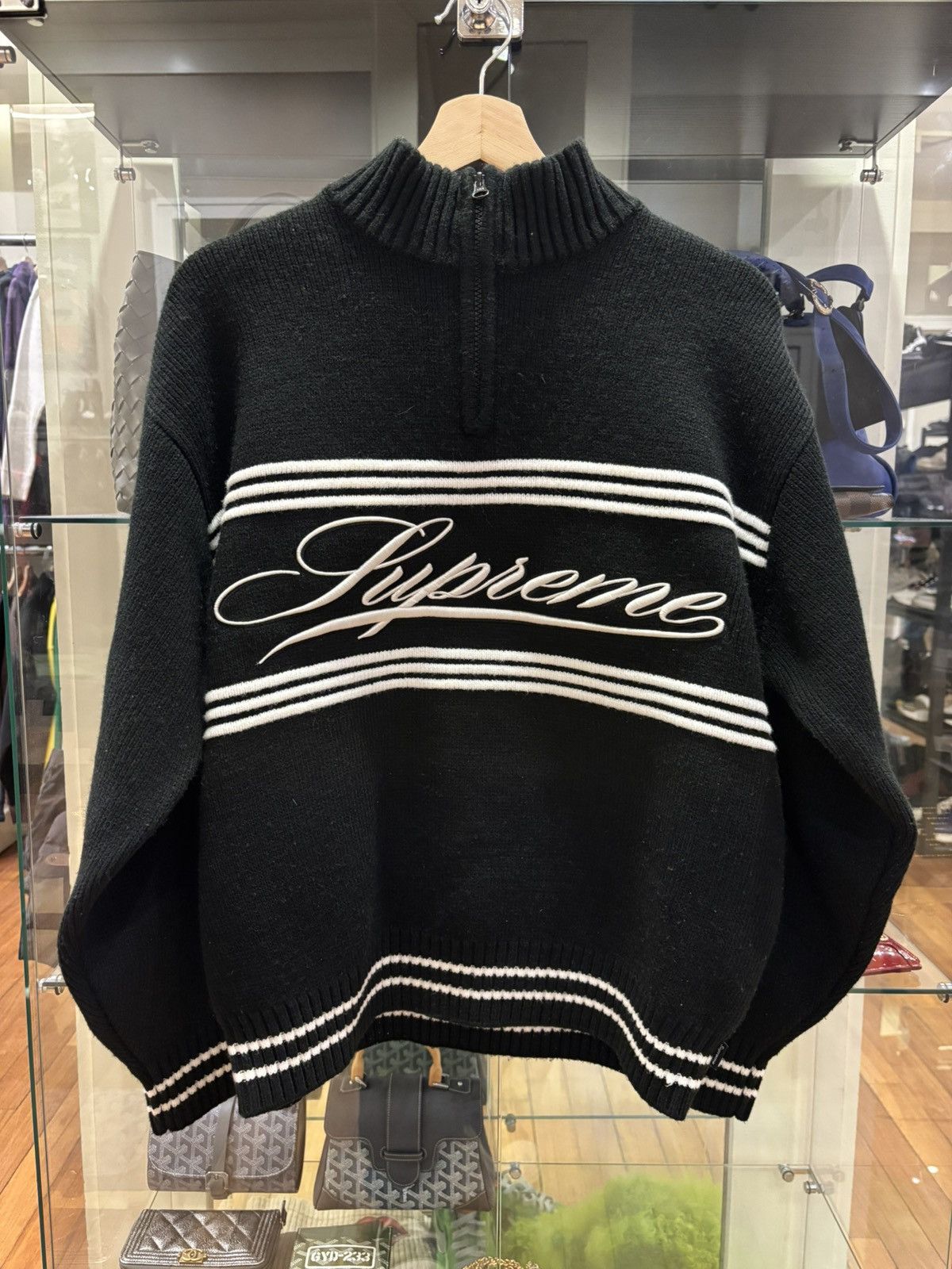 Supreme Script Stripe Half Zip Sweater
