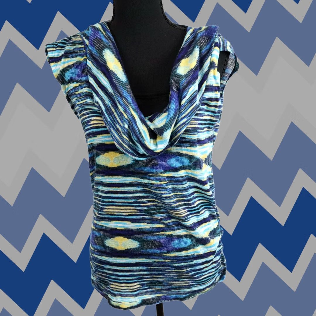 Vintage No Boundaries Top Women Medium Shirt Blouse Casual Draped Neck Blue Cap Sleeve Size M / US 6-8 / IT 42-44 - 1 Thumbnail