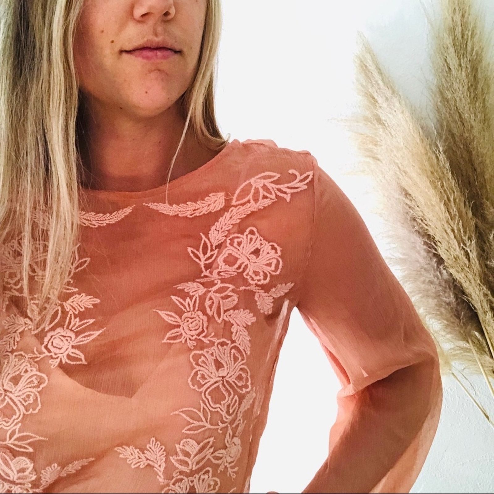 Free People JETSET DIARIES REVOLVE Blush Floral Embroidery Mini Dress Size S / US 4 / IT 40 - 4 Thumbnail