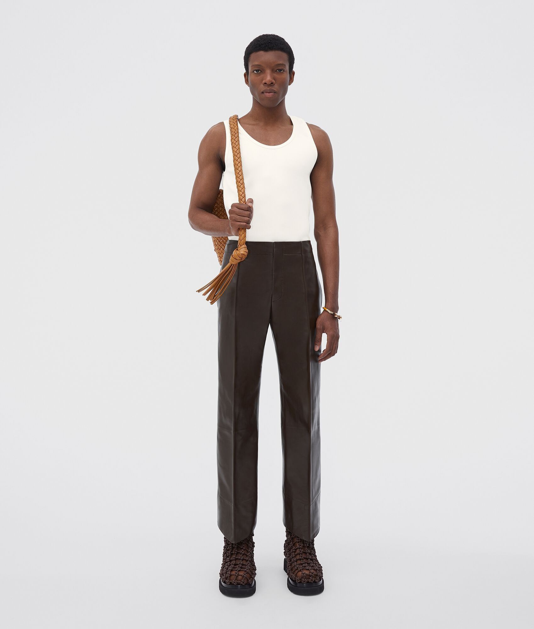 Bottega Veneta o1bcso1str0425 Curved Shape Leather Trouser in Tobacco Size US 32 / EU 48 - 4 Thumbnail