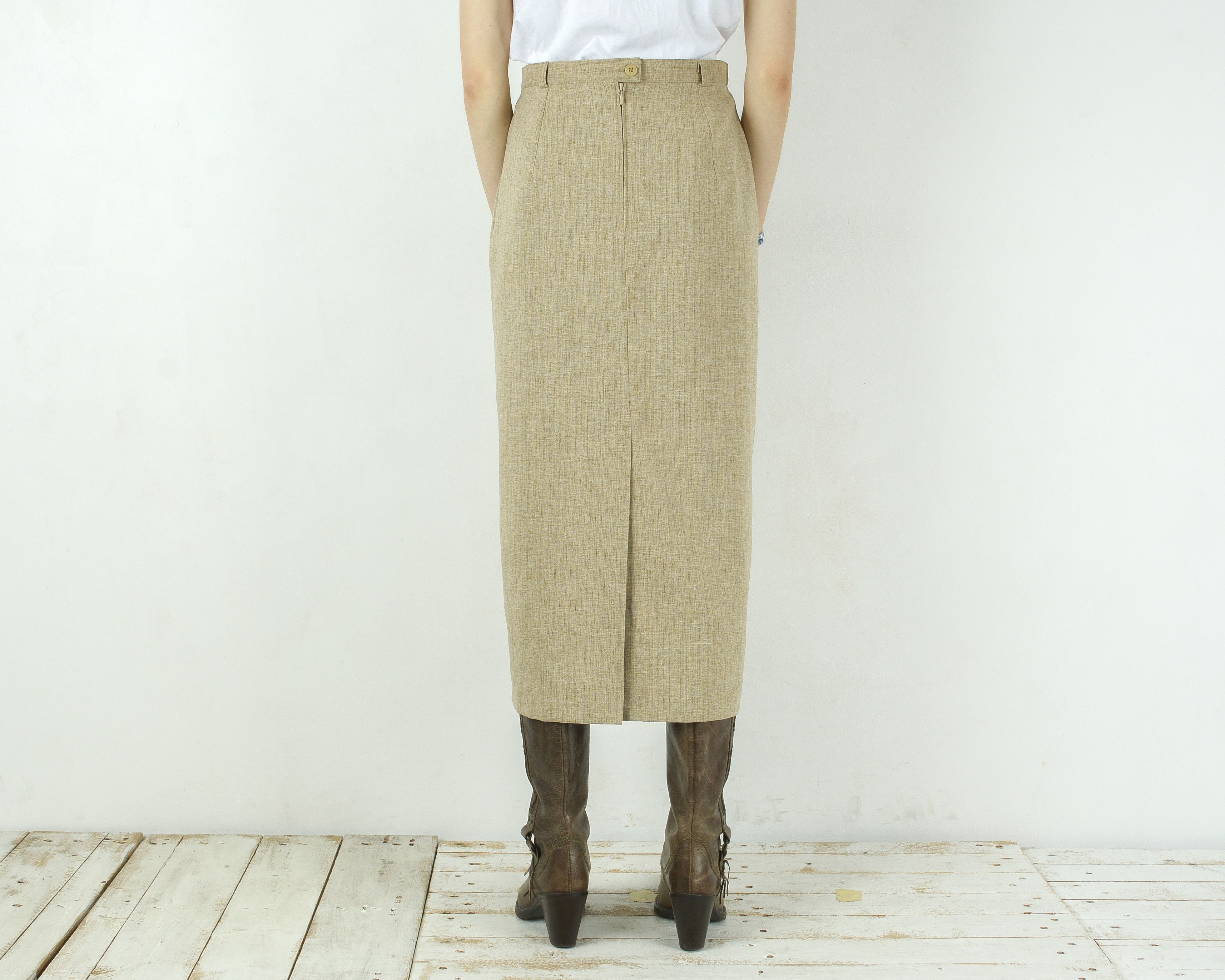 Other × Vintage ENCADEE Straight Midi Slit Skirt Lined Skirt Beige Bottoms Size 30" / US 8 / IT 44 - 4 Thumbnail
