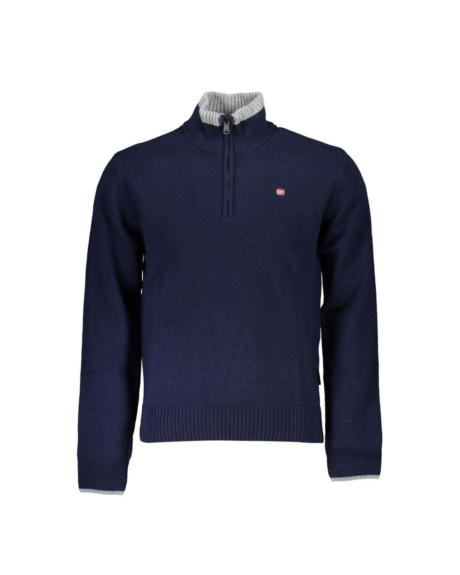 image of Napapijri Embroidered Half Zip Sweater With Contrast Details in Blue, Men's (Size Small)