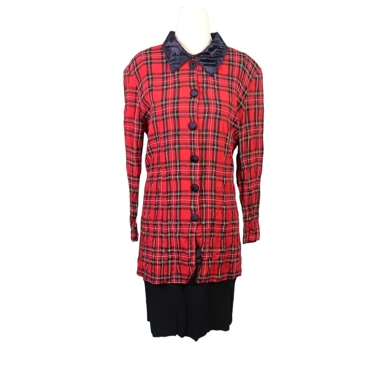 Brandblack VINTAGE Just In Thyme Dress Red Plaid Knee Length 12 Womens 80s 90s Workwear Button Zip Collar Long Sleeve Size XL / US 12-14 / IT 48-50 - 2 Thumbnail